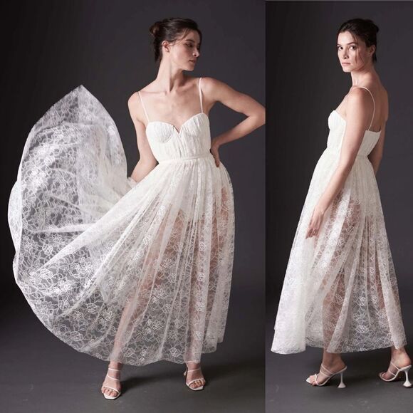 Sau Lee Selena Lace Sweetheart Midi Dress in White Bridal Wedding 0 - Picture 1 of 14